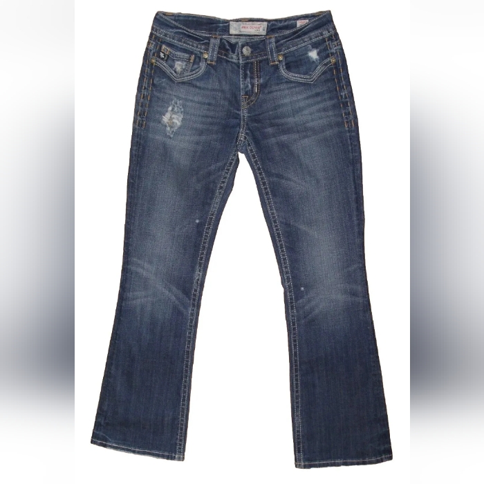 Mek Oaxaca Easy Boot Cut Jeans Womens Size 26 Low Rise Medium Wash Distressed